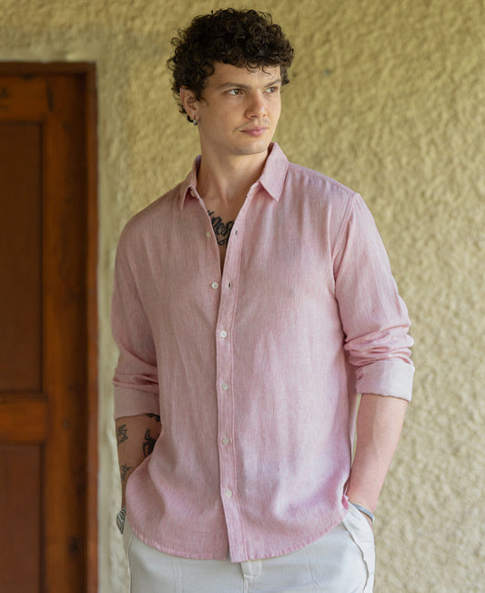 Pink Linen Blend Strucutured Shirt