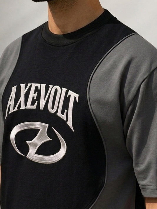 Black & Grey Graphic Panel T-Shirt 100% Cotton