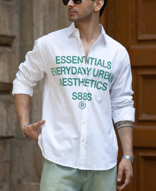 White Seersucker Printed Shirt 100% Cotton