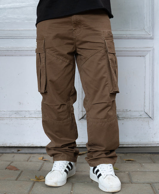 Brown Overdyed Cotton Cargo Pants