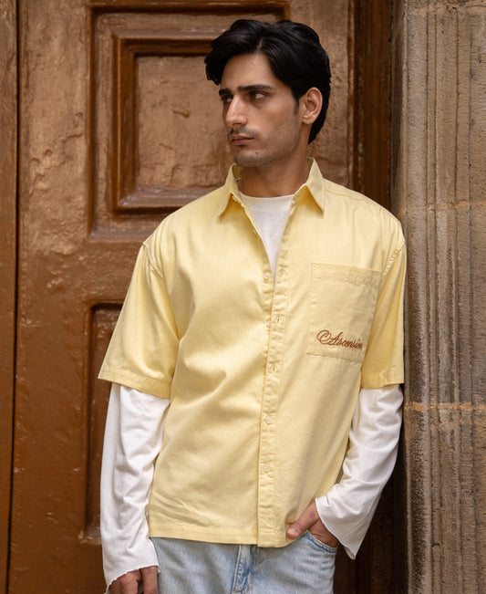 Butter Yellow Embroidered Boxy Shirt 100% Cotton